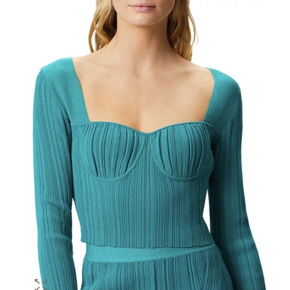 Harve Leger Ribbed Sweetheart Top M Green Long Sleeve Cropped Party Y2K $690 - Picture 1 of 12